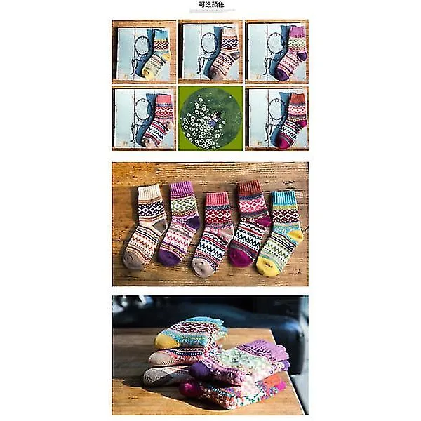 5 PAIRS OF KNITTED SOCKS  SOFT AND COMFORTABLE THICKKNIT WOMEN'S SOCKS CROSS FLOWER SOCKS AUTUMN AND WINTER THICKENED AND 
