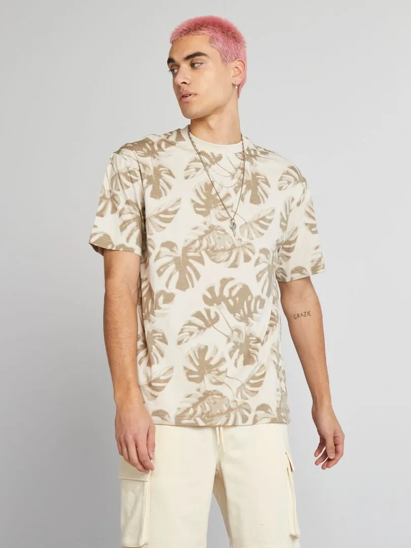 CAMISETA DE CUELLO REDONDO CON ESTAMPADO  BEIGE