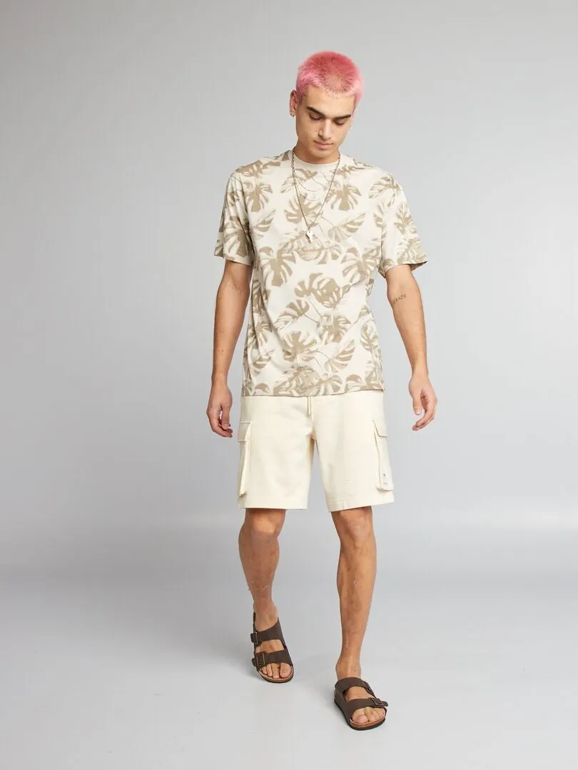 CAMISETA DE CUELLO REDONDO CON ESTAMPADO  BEIGE