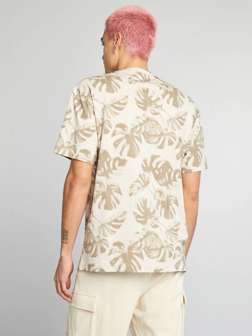 CAMISETA DE CUELLO REDONDO CON ESTAMPADO  BEIGE