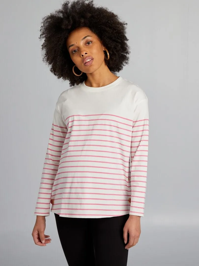 CAMISETA DE LACTANCIA A RAYAS  ROSA