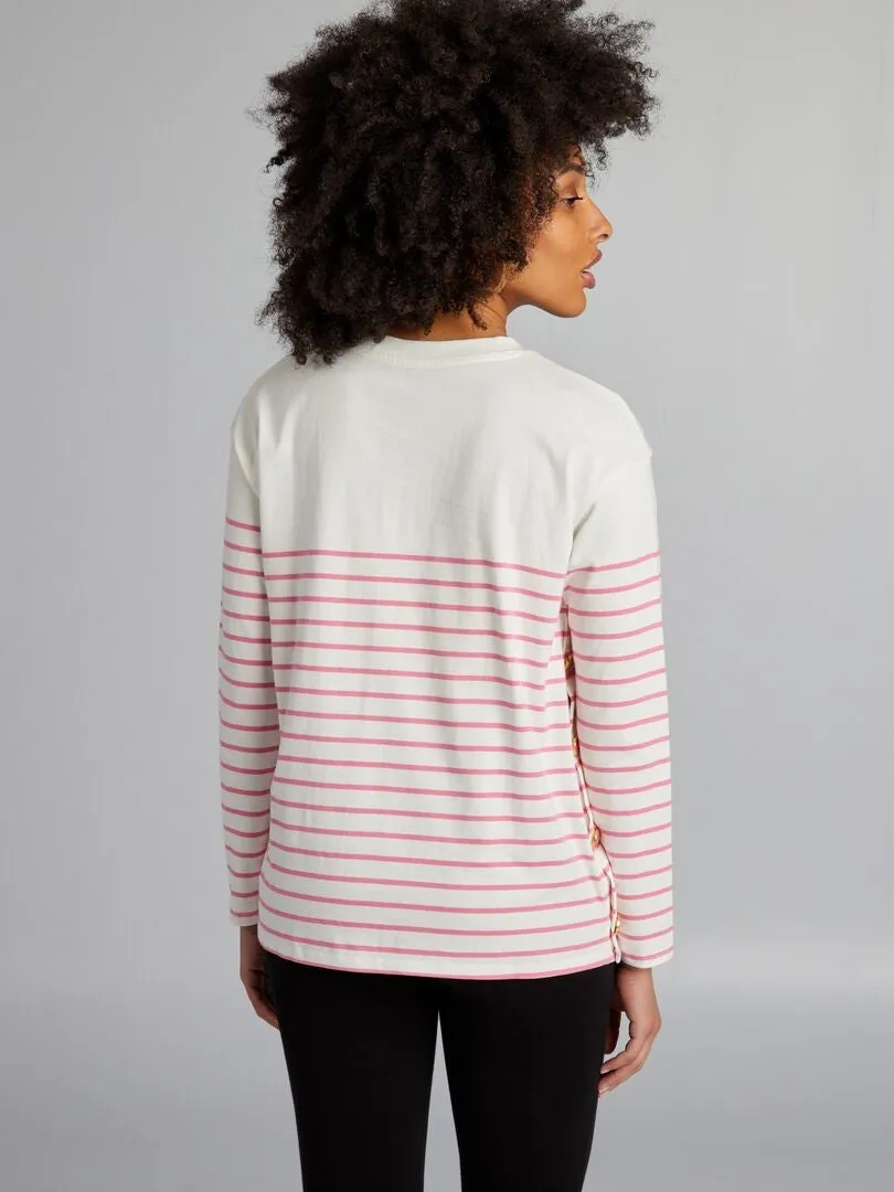 CAMISETA DE LACTANCIA A RAYAS  ROSA