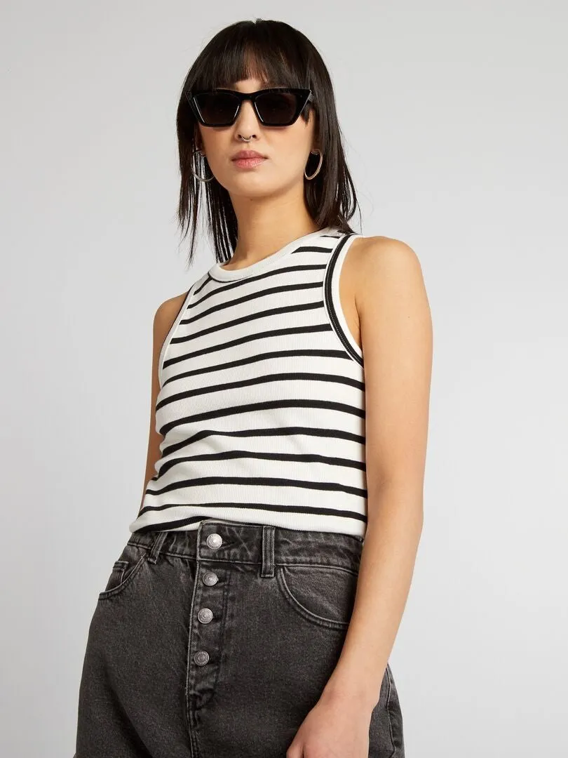 CAMISETA DE TIRANTES DE CANALé CON CUELLO AMERICANO  BLANCO