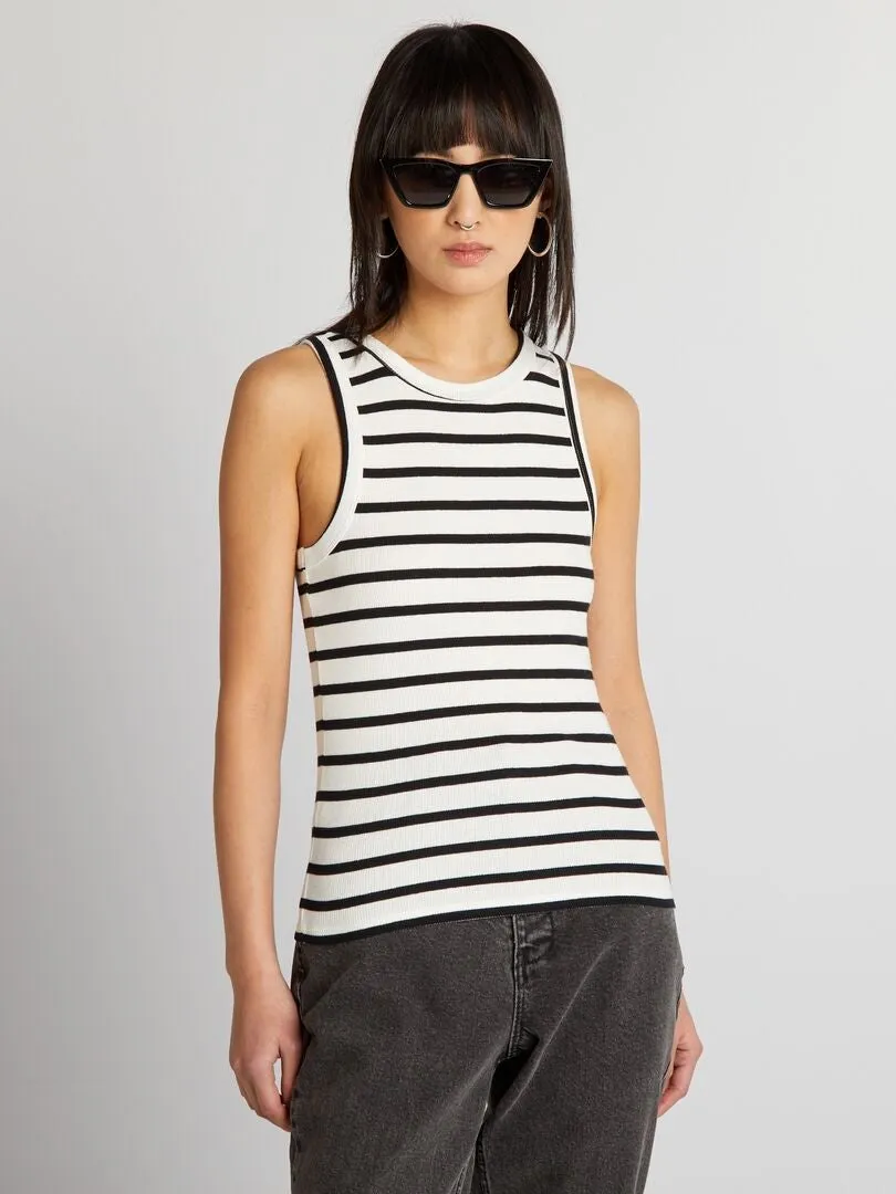 CAMISETA DE TIRANTES DE CANALé CON CUELLO AMERICANO  BLANCO