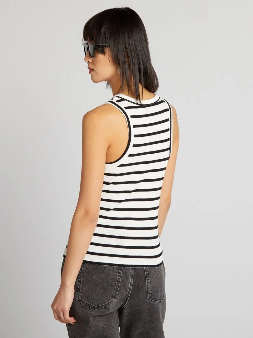 CAMISETA DE TIRANTES DE CANALé CON CUELLO AMERICANO  BLANCO