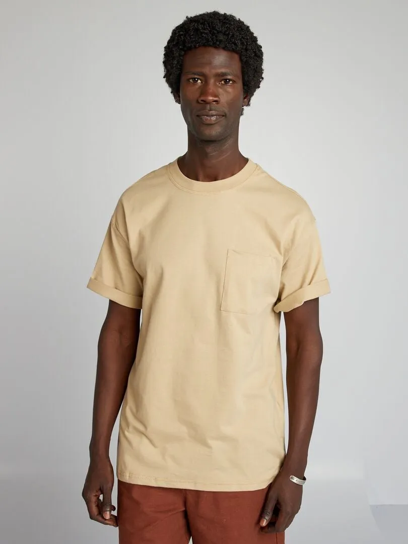 CAMISETA LISA CORTE ANCHO  BEIGE