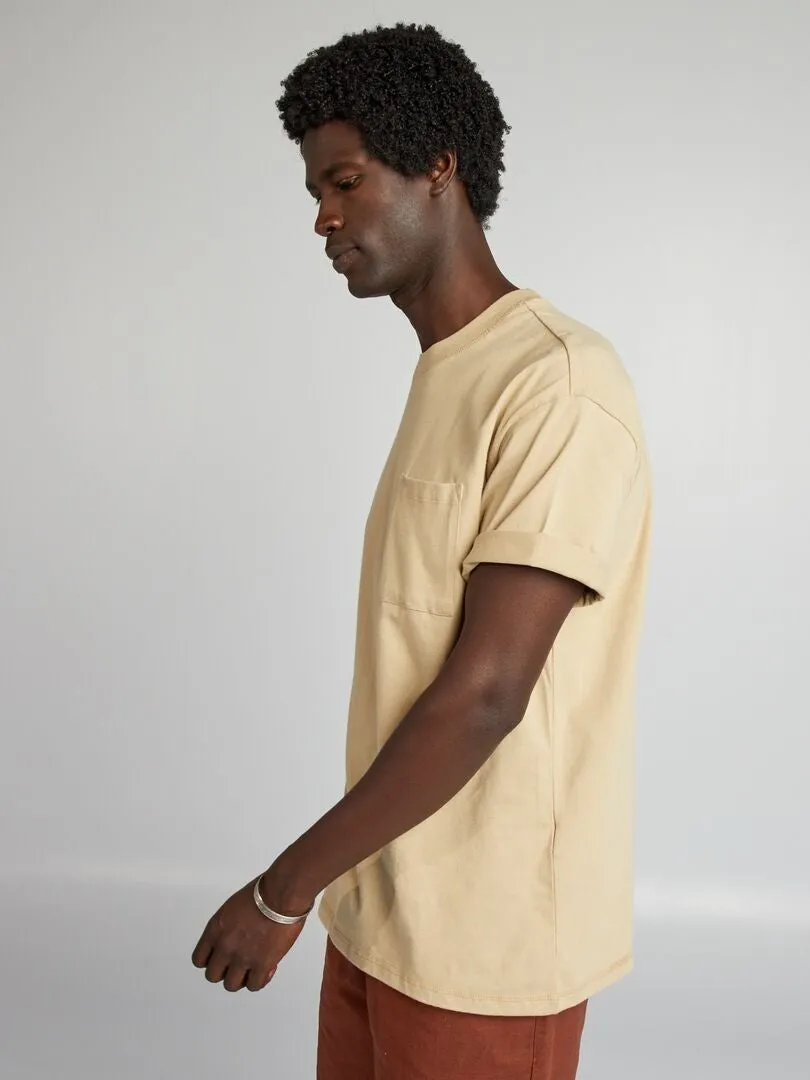 CAMISETA LISA CORTE ANCHO  BEIGE