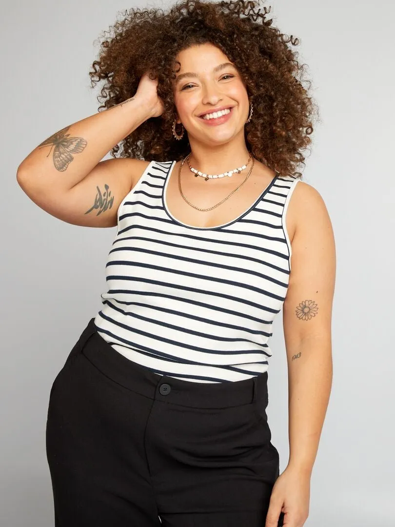 CAMISETA SIN MANGAS BáSICA ACANALADA DE RAYAS  BLANCO