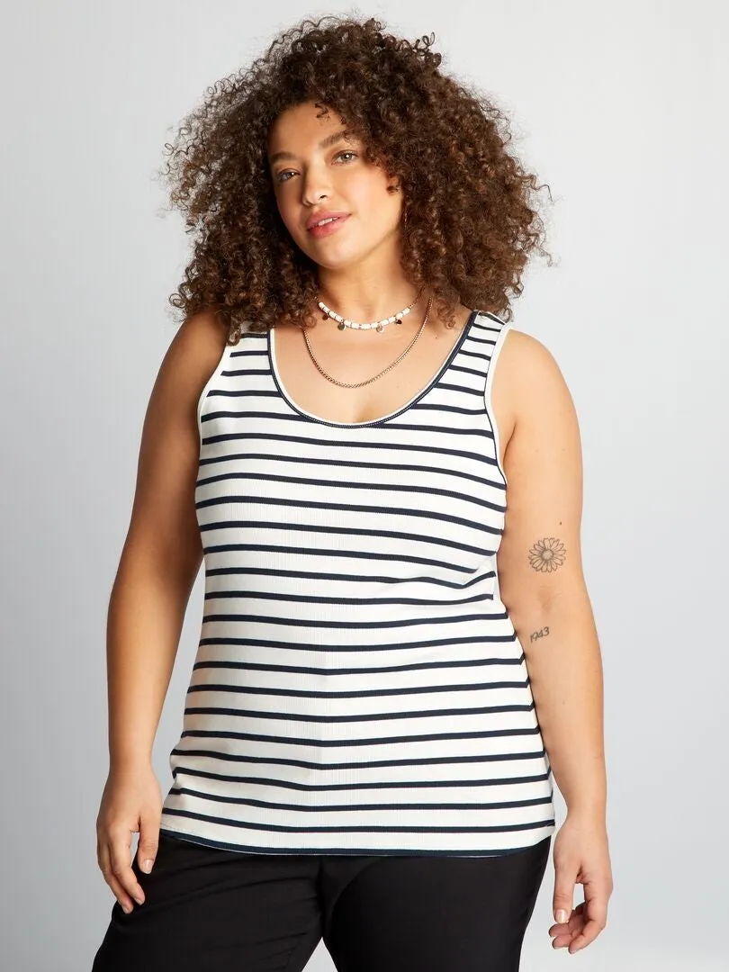 CAMISETA SIN MANGAS BáSICA ACANALADA DE RAYAS  BLANCO