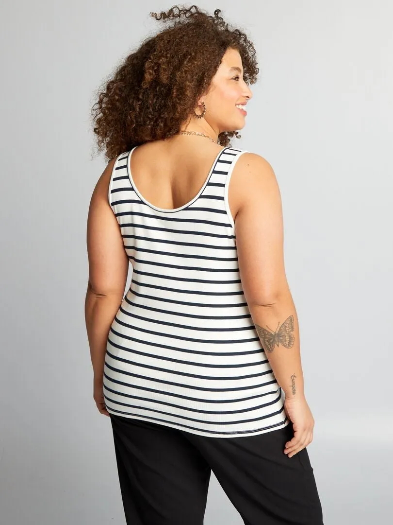 CAMISETA SIN MANGAS BáSICA ACANALADA DE RAYAS  BLANCO
