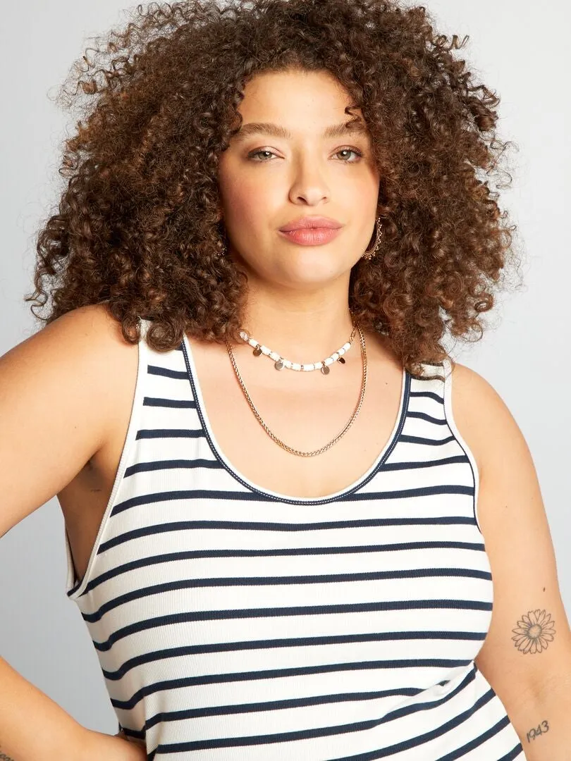 CAMISETA SIN MANGAS BáSICA ACANALADA DE RAYAS  BLANCO