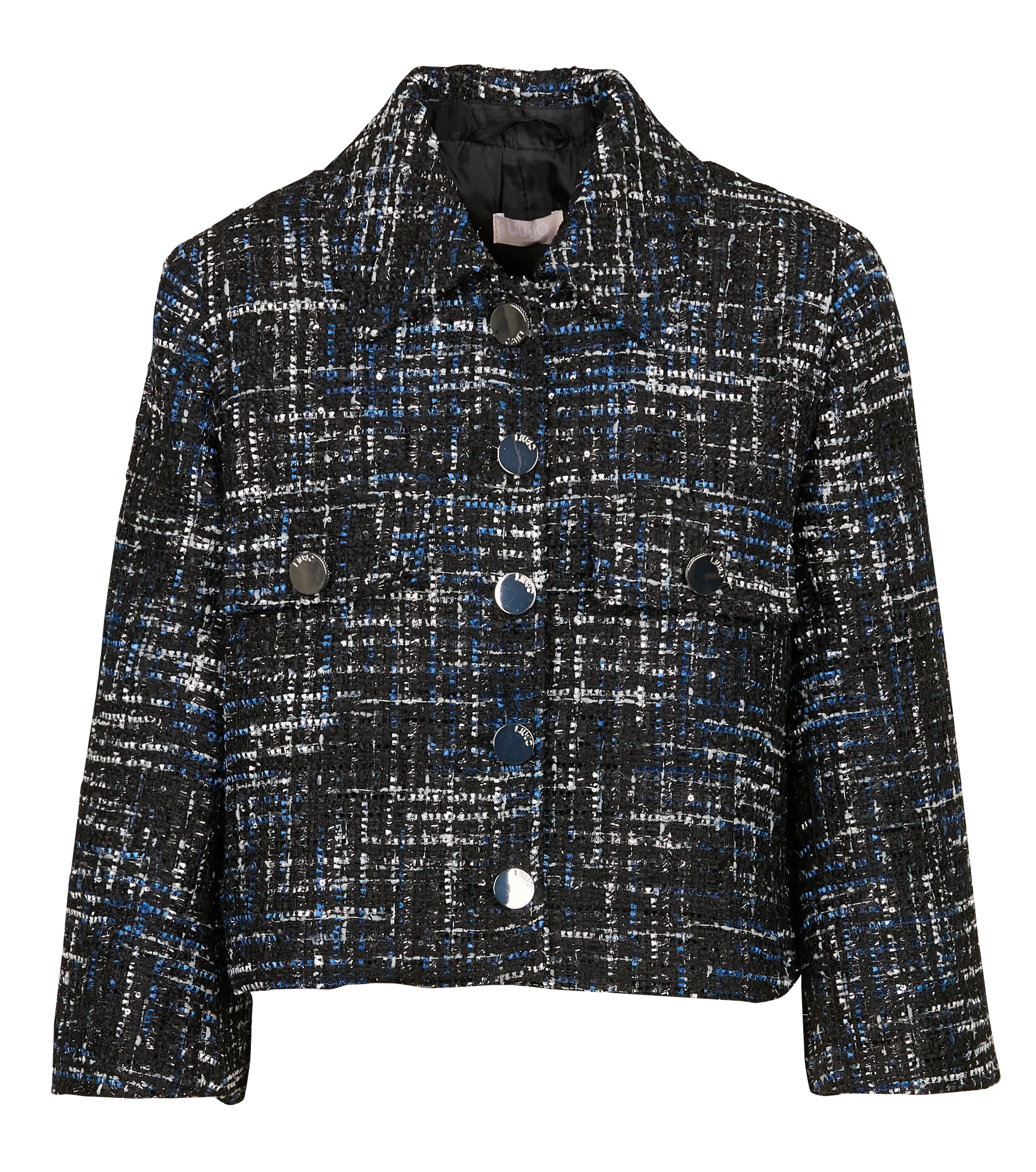 Chaqueta corta de tweed con cuello clásico en negro