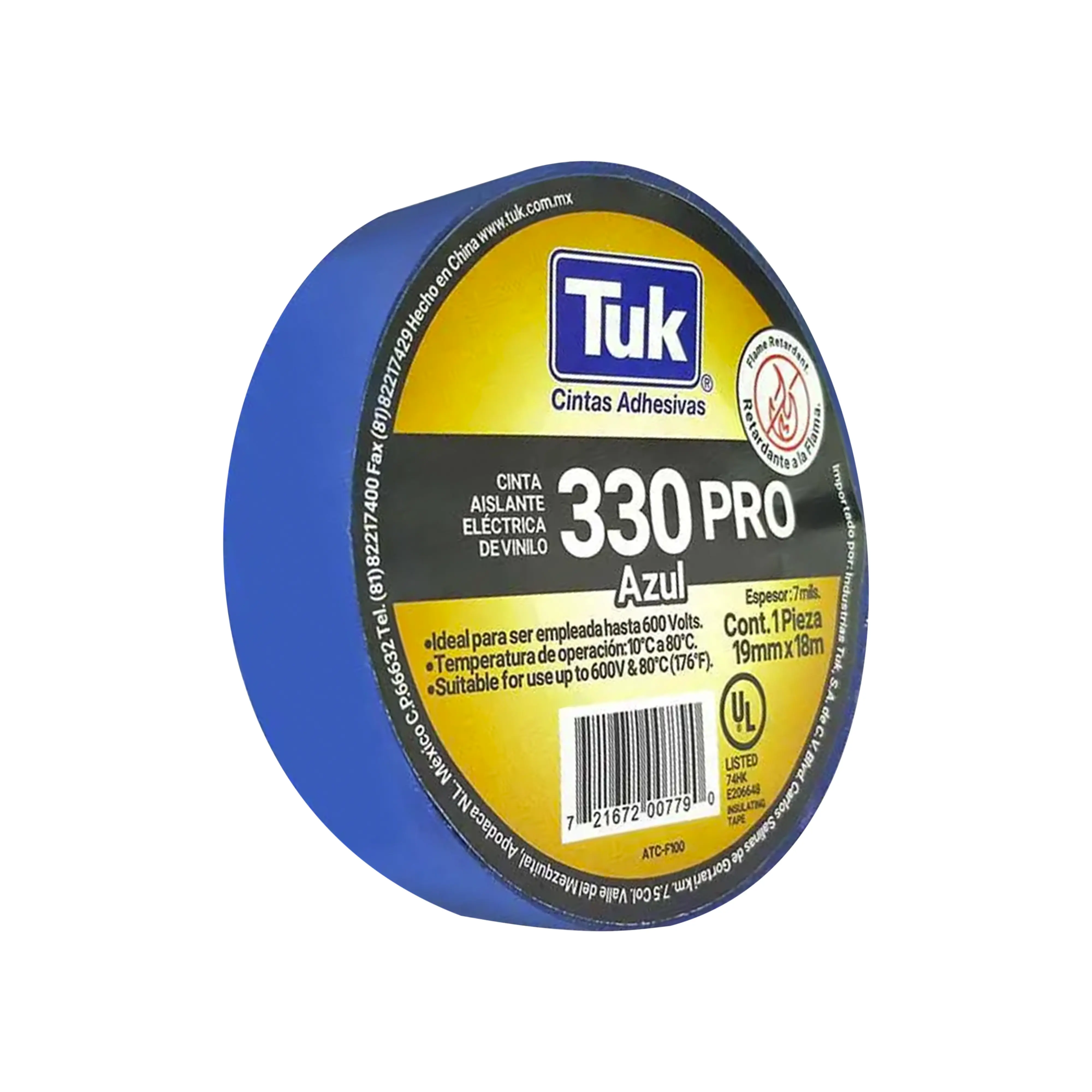 Cinta Aislar Vinilo 330 PRO Azul Tuk 345304 19mmx18m 100pzs