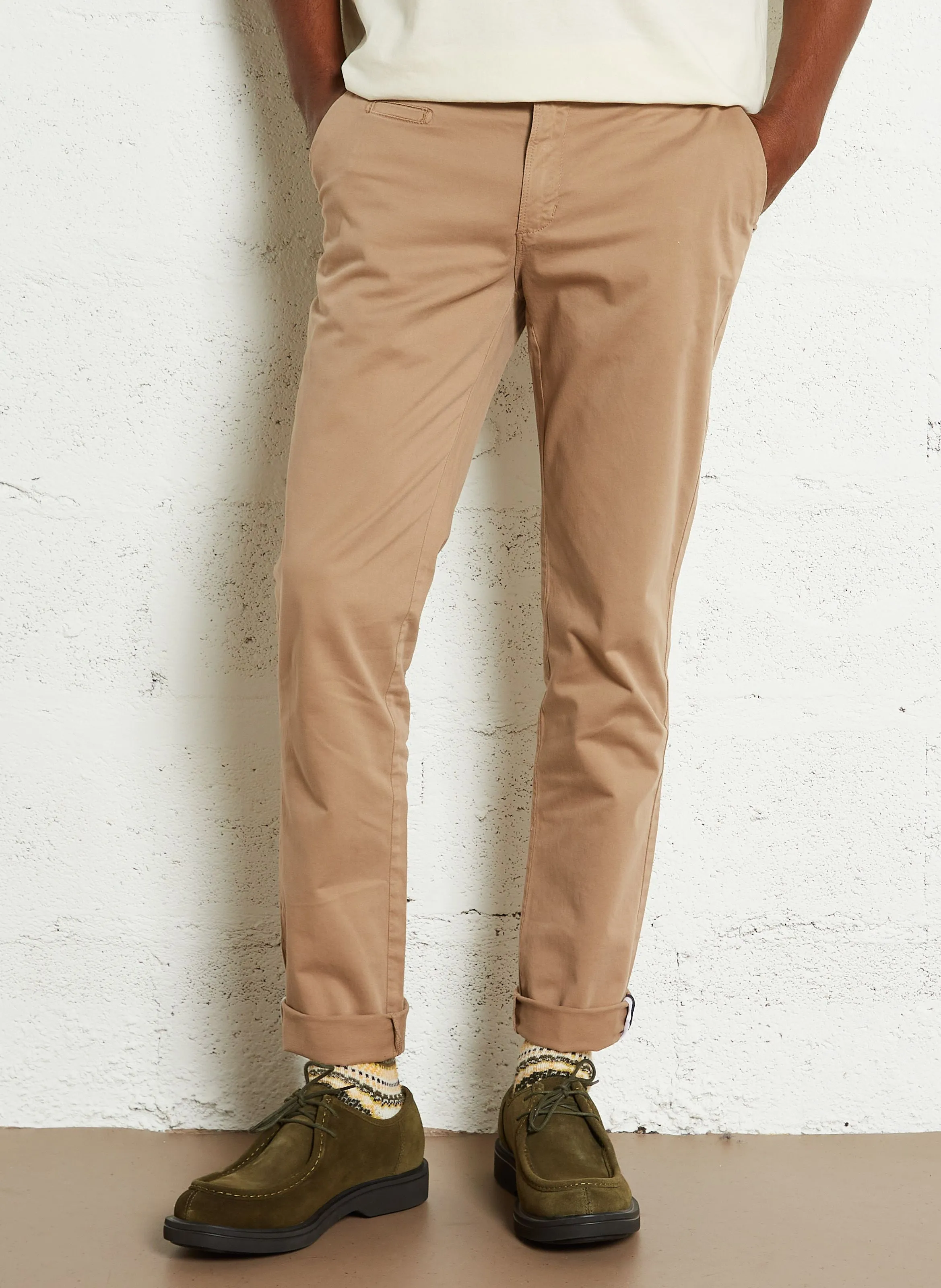 FAGUO BRIX  PANTALóN RECTO DE MEZCLA DE ALGODóN ORGáNICO EN BEIGE