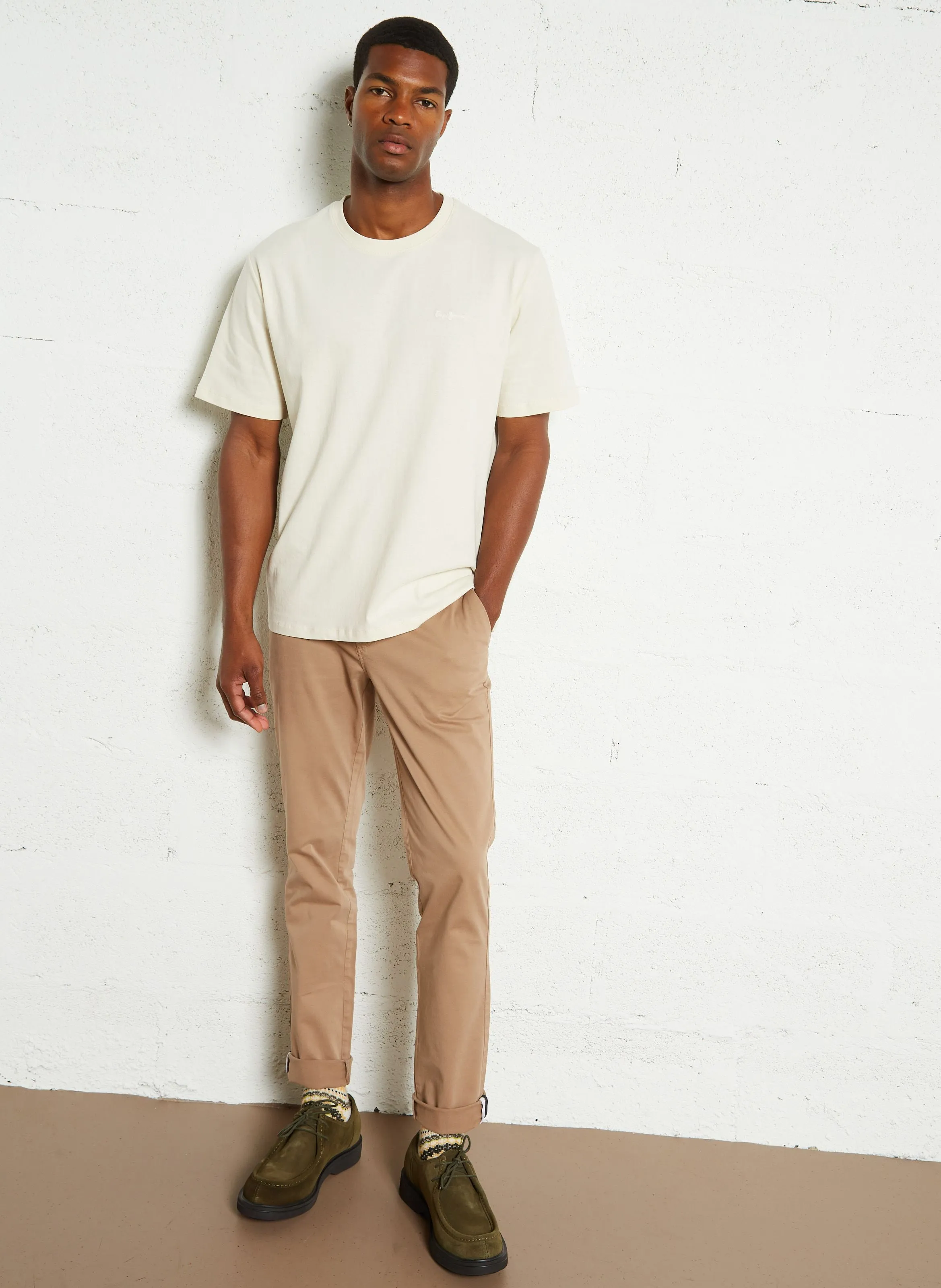 FAGUO BRIX  PANTALóN RECTO DE MEZCLA DE ALGODóN ORGáNICO EN BEIGE