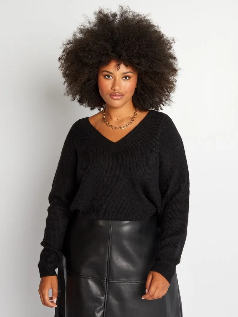 JERSEY DE PUNTO CON CUELLO DE PICO  NEGRO