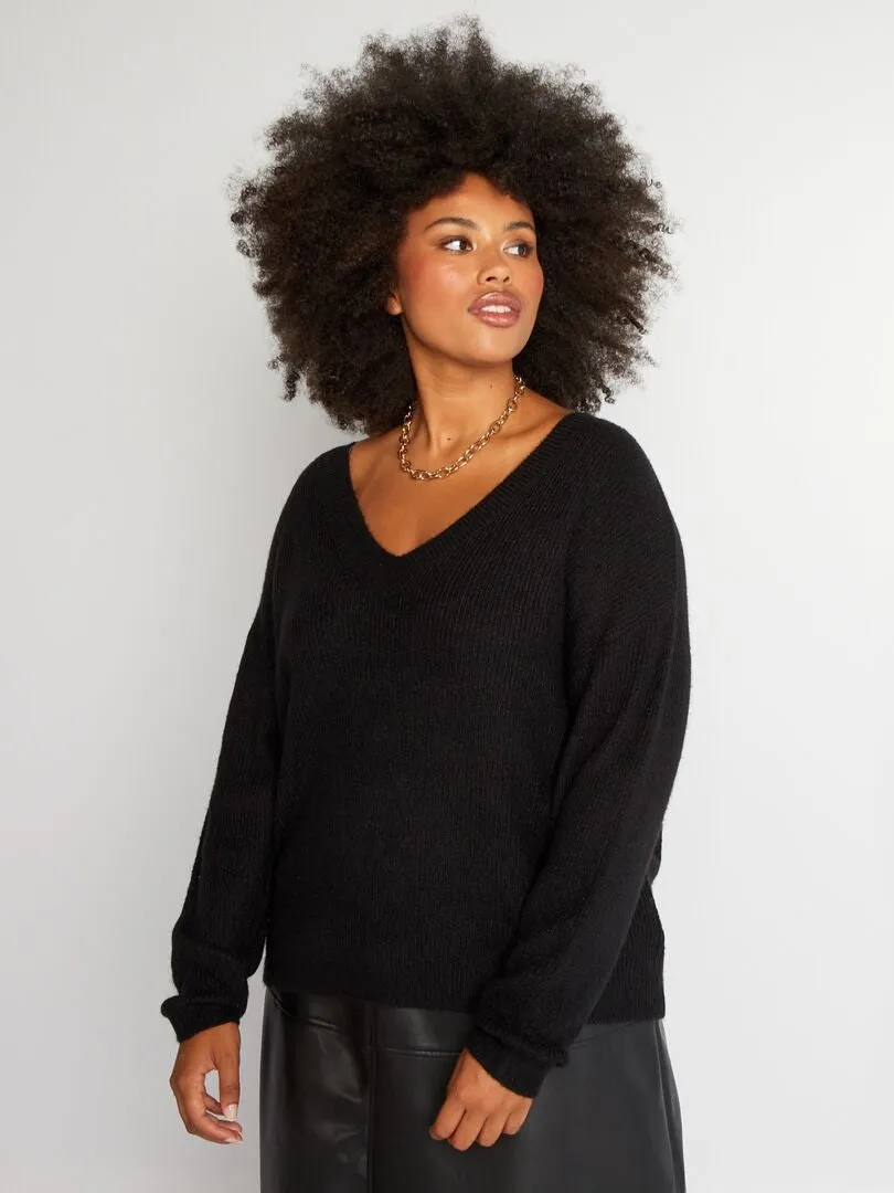 JERSEY DE PUNTO CON CUELLO DE PICO  NEGRO
