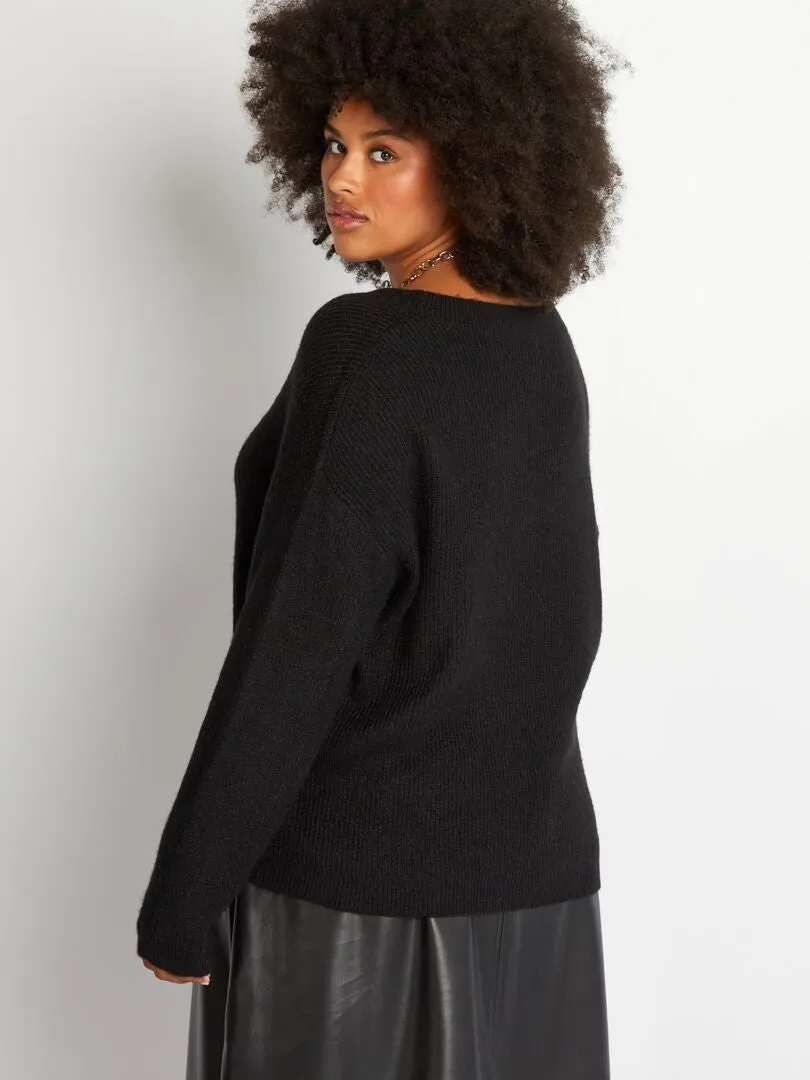 JERSEY DE PUNTO CON CUELLO DE PICO  NEGRO