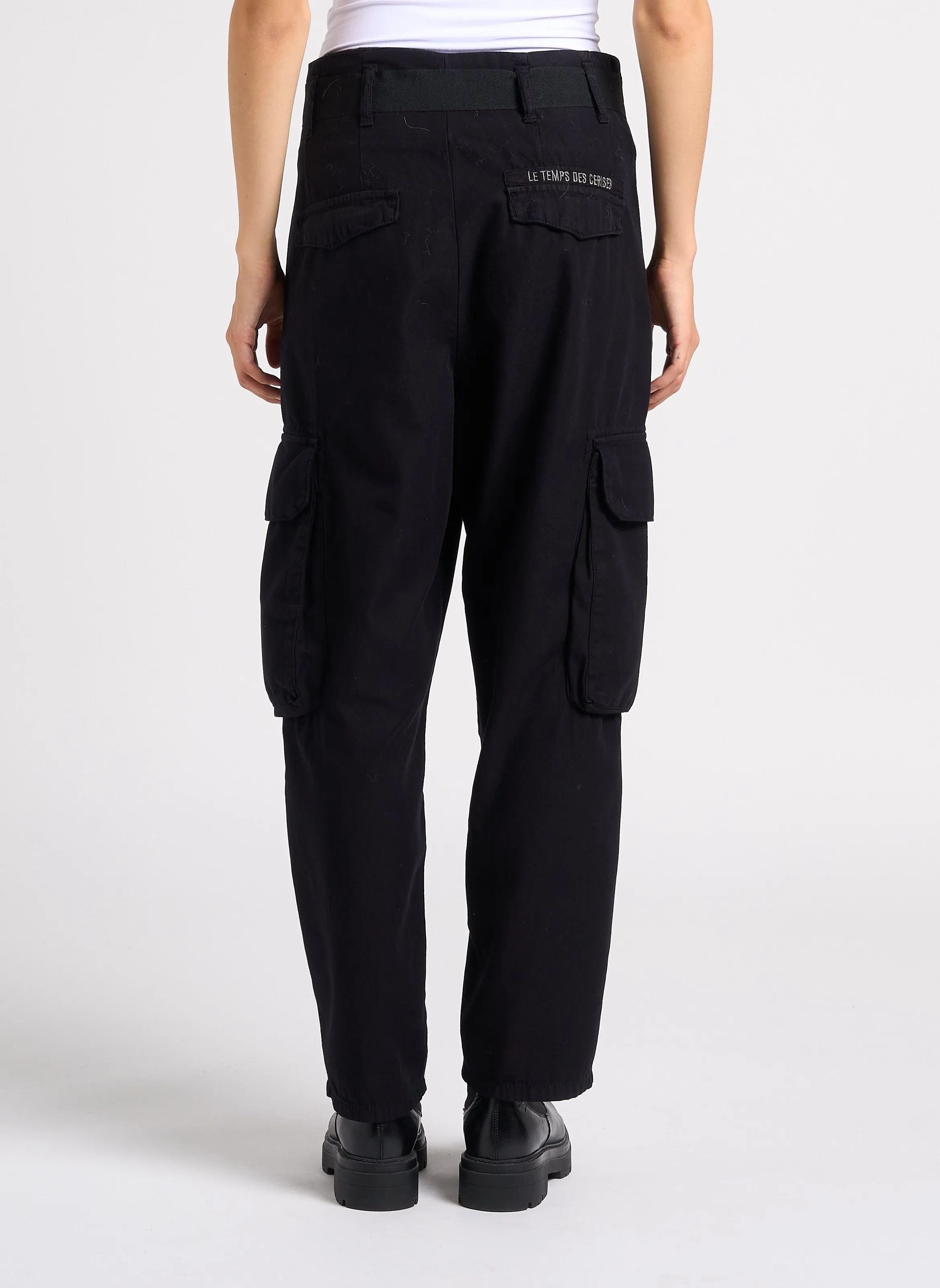 LE TEMPS DES CERISES AMBROISE  PANTALóN MILITAR DE ALGODóN DE TIRO ALTO EN NEGRO