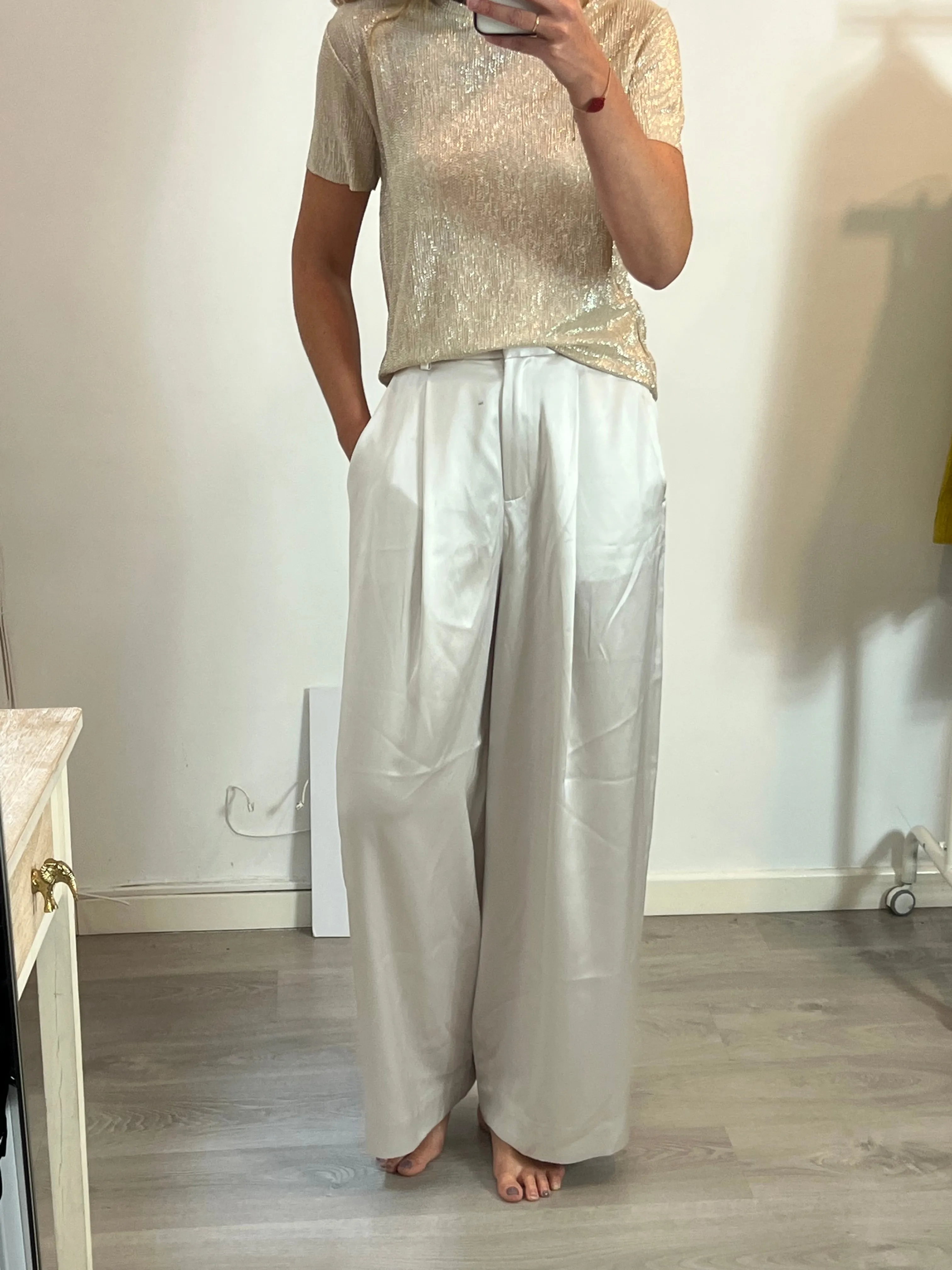 LILYSILK PANTALóN FLUIDO GRIS PERLA T.36