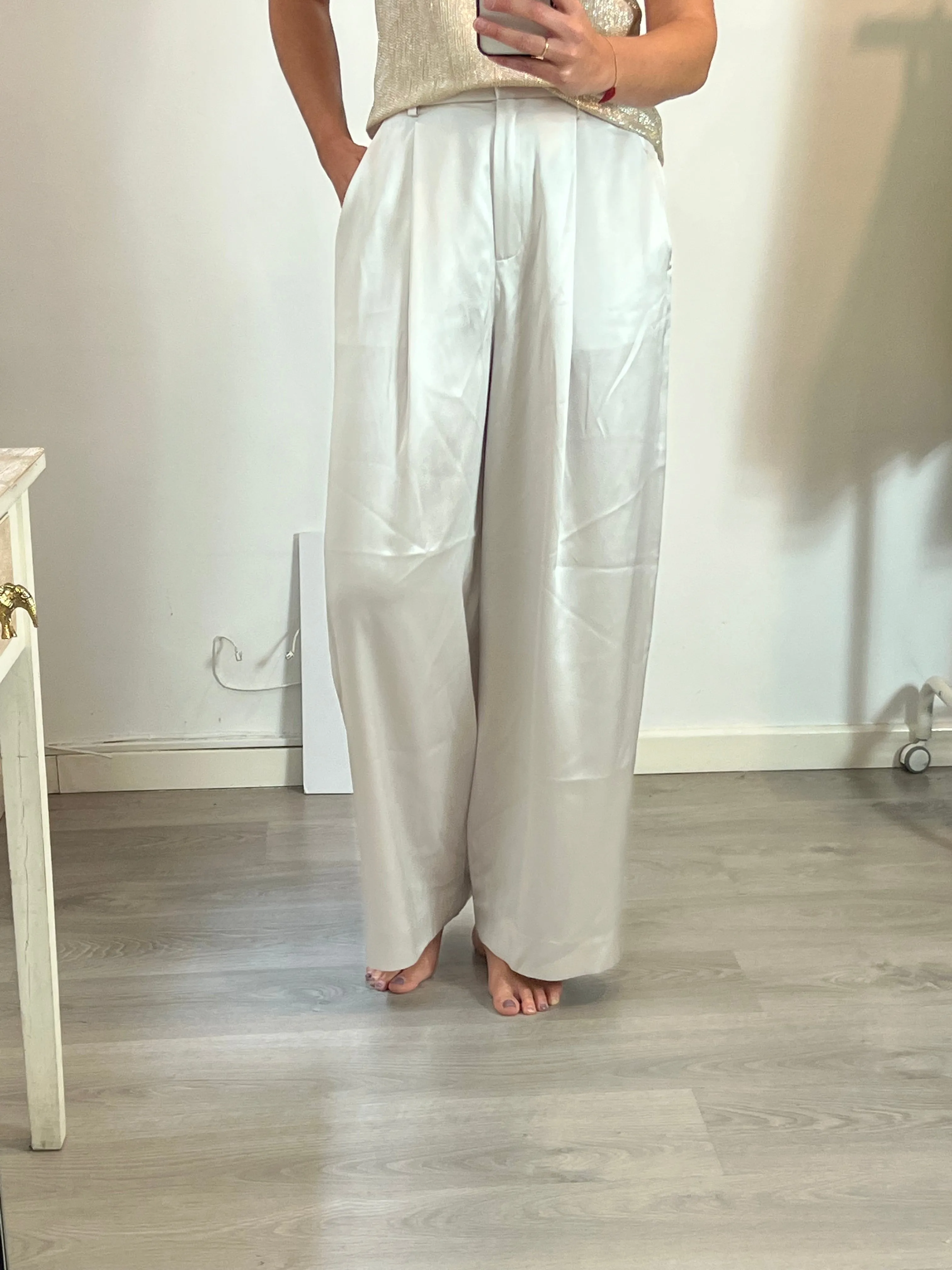 LILYSILK PANTALóN FLUIDO GRIS PERLA T.36