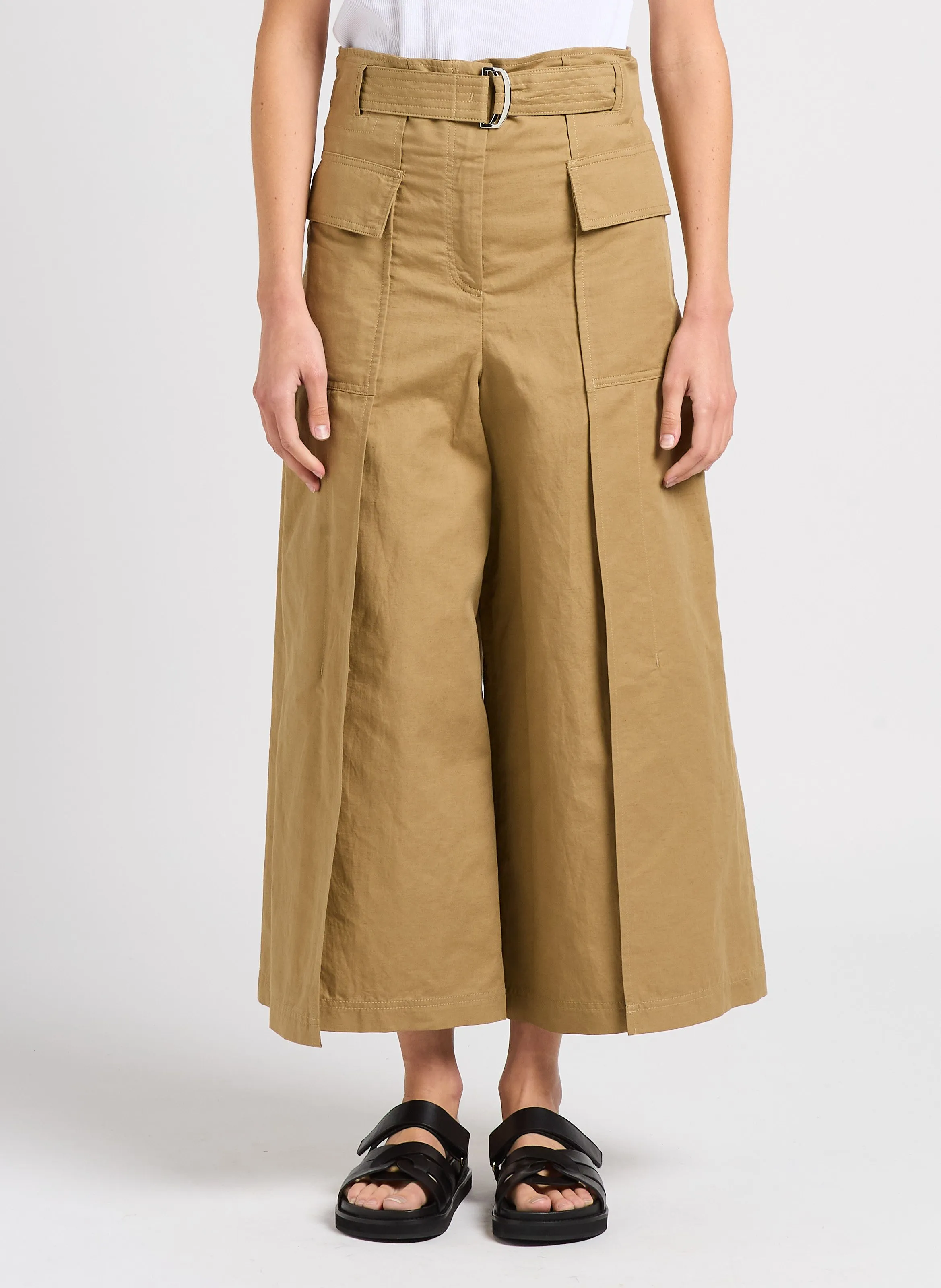 MAX MARA WEEK END PINIDE  PANTALóN ANCHO DE ALGODóN Y LINO EN BEIGE