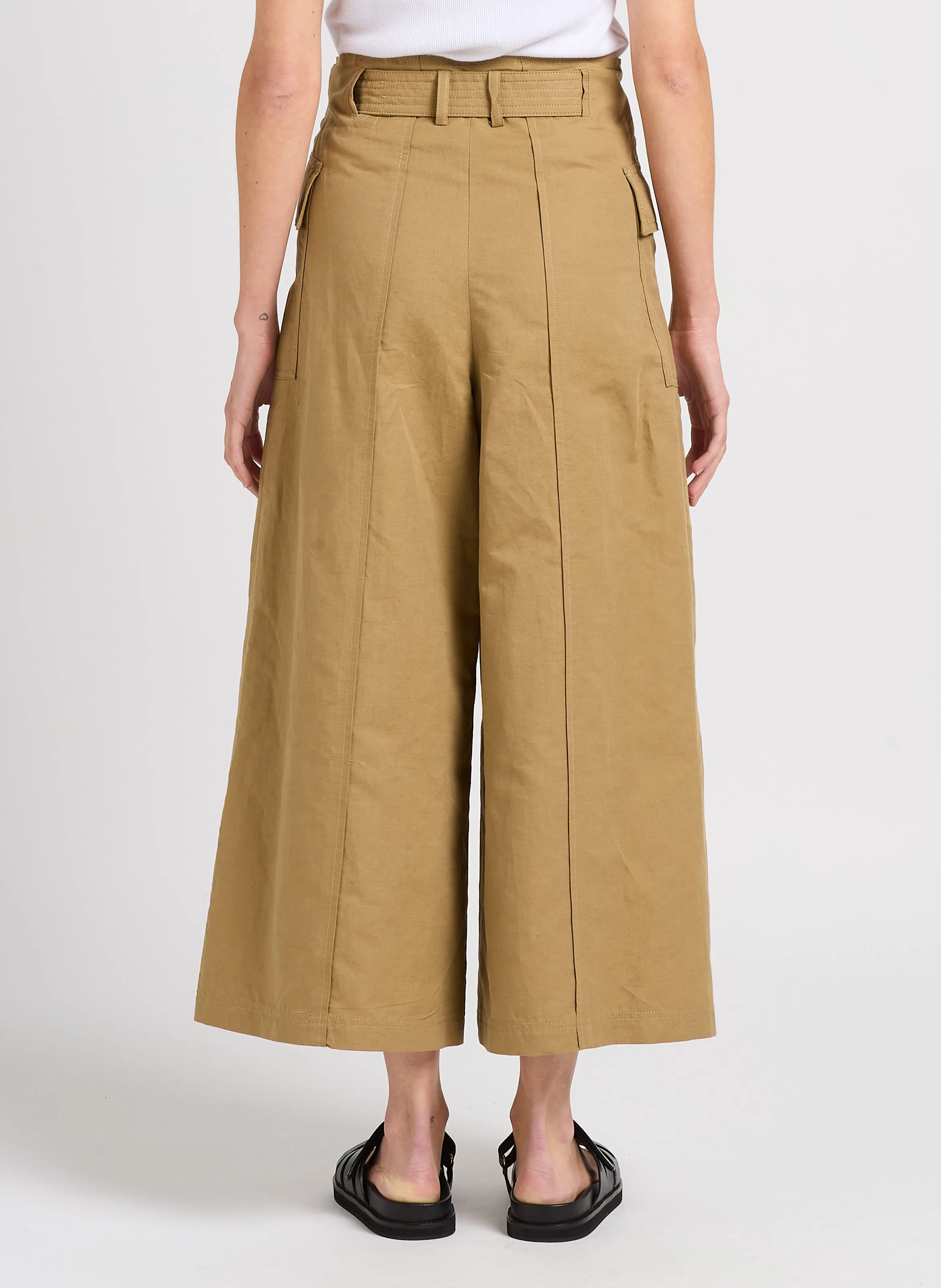 MAX MARA WEEK END PINIDE  PANTALóN ANCHO DE ALGODóN Y LINO EN BEIGE