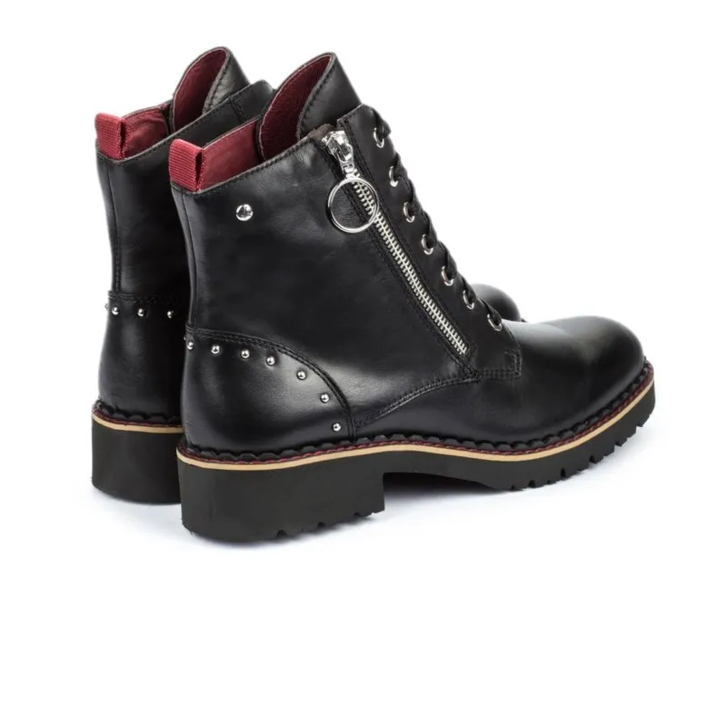 PIKOLINOS VICAR W0V8610 NEGRO, GRANATE Y HIELO. BOTA PLANA CORDONES MUJER