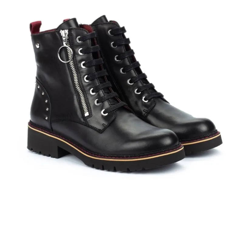 PIKOLINOS VICAR W0V8610 NEGRO, GRANATE Y HIELO. BOTA PLANA CORDONES MUJER