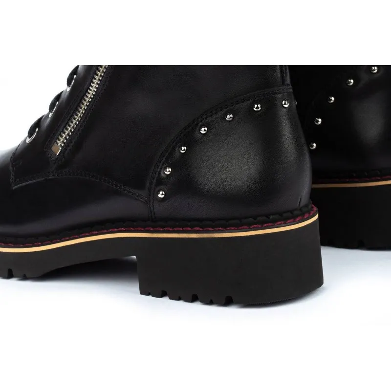 PIKOLINOS VICAR W0V8610 NEGRO, GRANATE Y HIELO. BOTA PLANA CORDONES MUJER