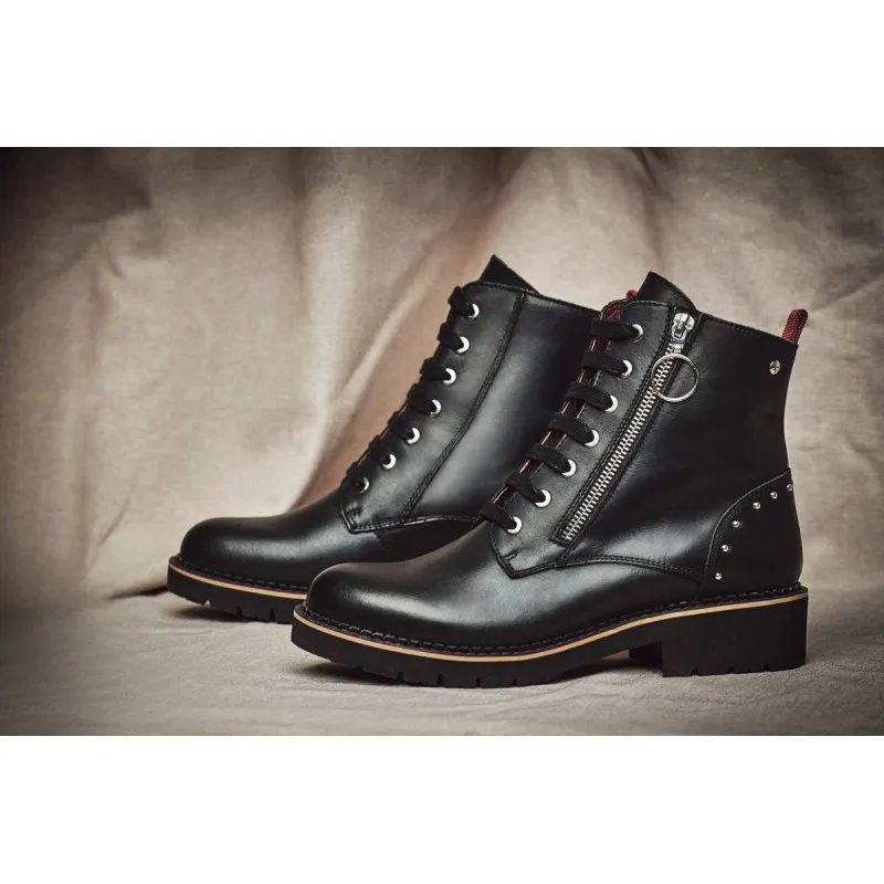 PIKOLINOS VICAR W0V8610 NEGRO, GRANATE Y HIELO. BOTA PLANA CORDONES MUJER