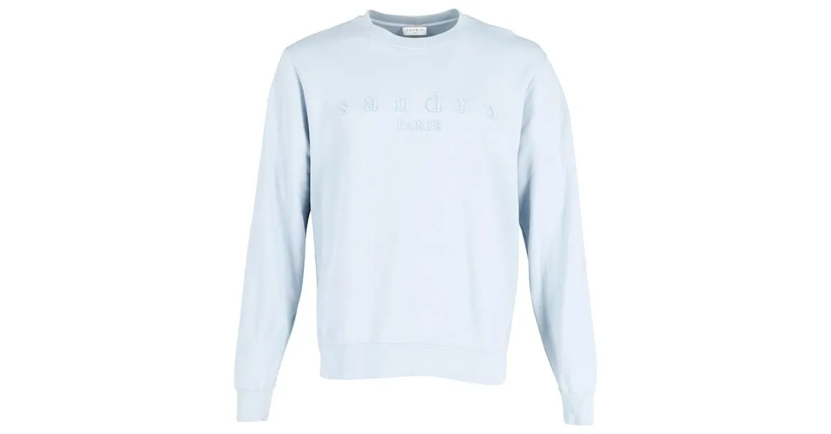 Sudadera con Logo Sandro Paris Bordado en Algodón Orgánico Azul Claro 