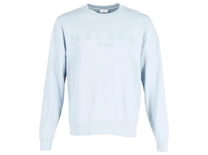 Sudadera con Logo Sandro Paris Bordado en Algodón Orgánico Azul Claro 
